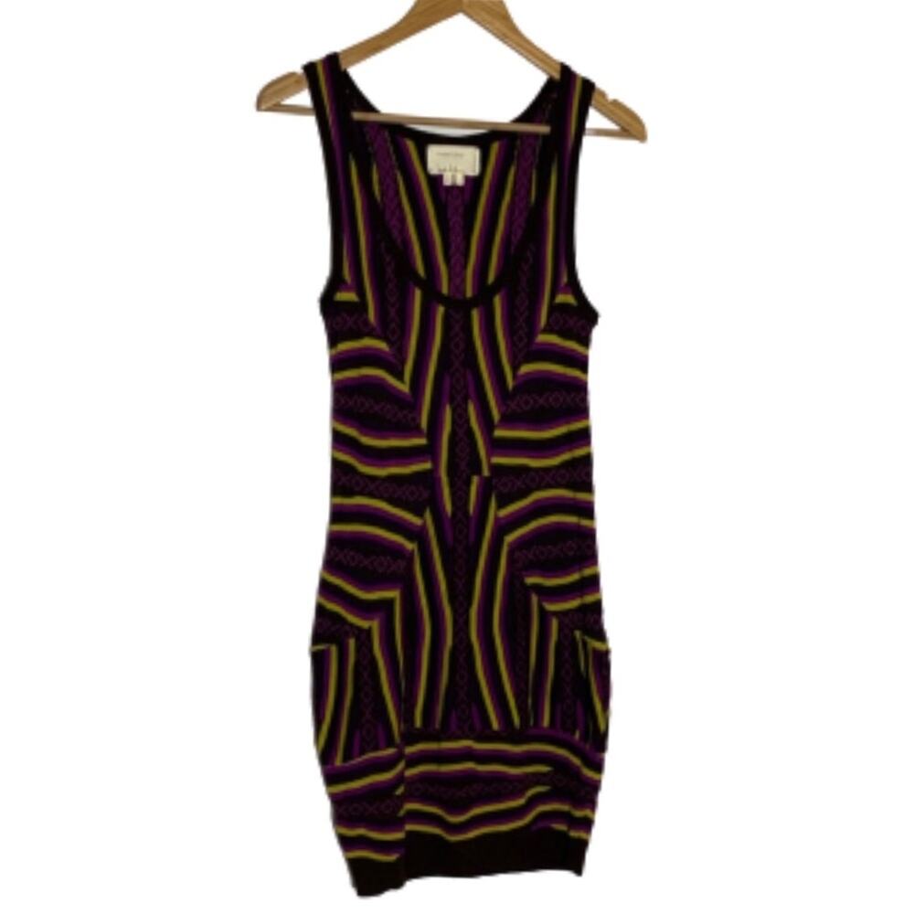 Nicole Miller Artelier sweater bodycon dress, magenta, plum, chartreuse, S